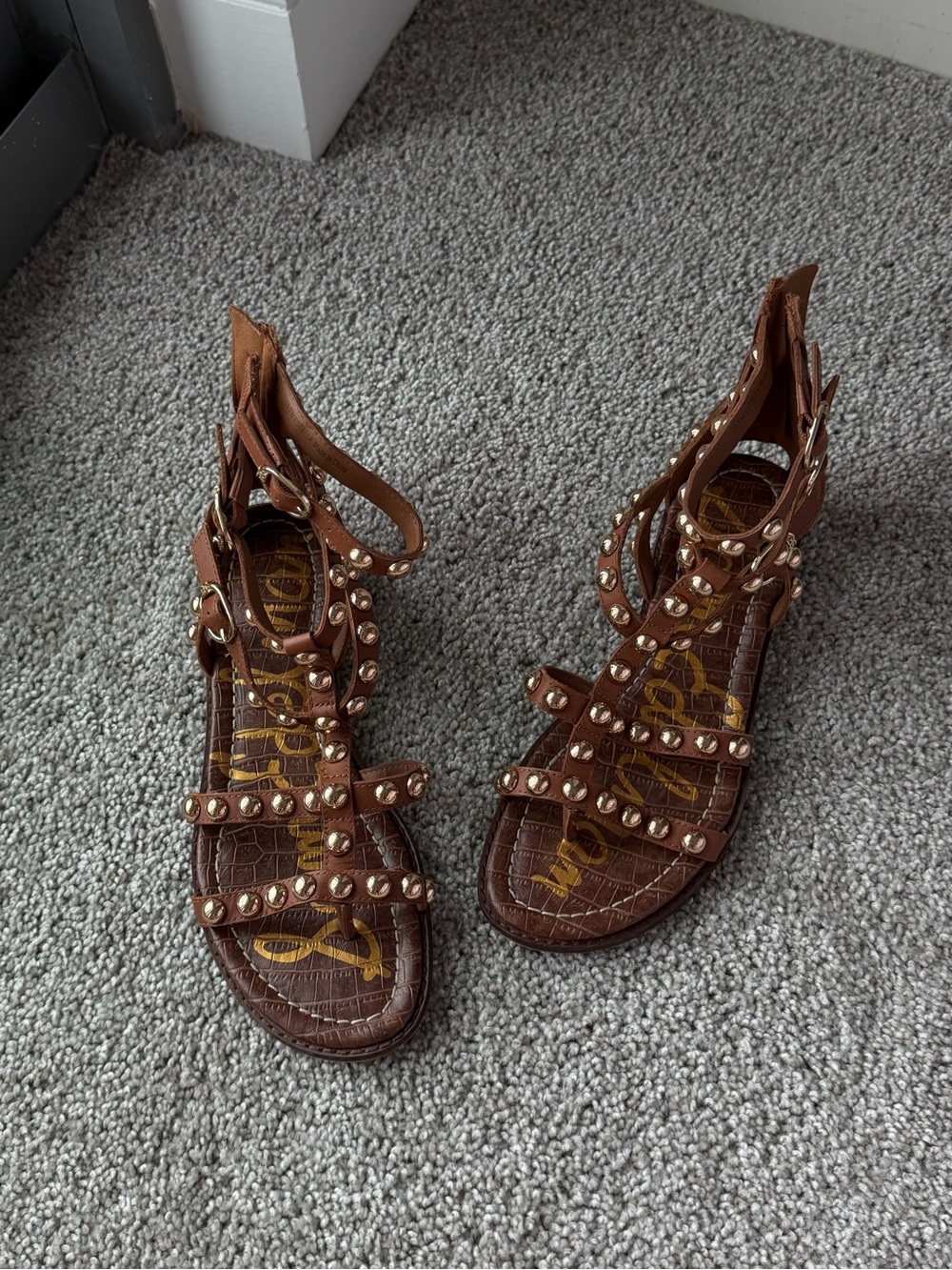 Sam Edelman Brown Studded Gladiator Sandals with Ankle Straps